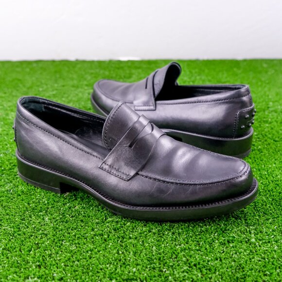 $800 TOD'S - Gommino Leather Black Penny Loafers - US 7.5 (UK 6.5)